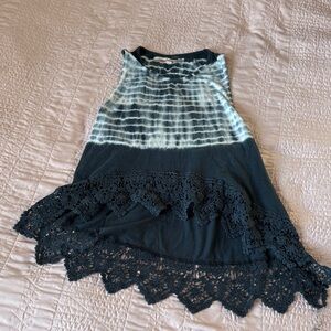 Vintage Havana Navy Tie-Dye Dress with Crochet Hem